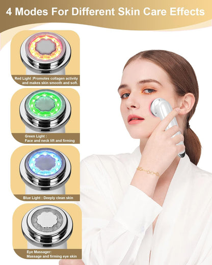 Masseur Visage Électrique Lifting Visage 4 en 1 Masseur Facial Anti-âge Raffermissant la Peau Outils de Soin de la Peau (Blanc)