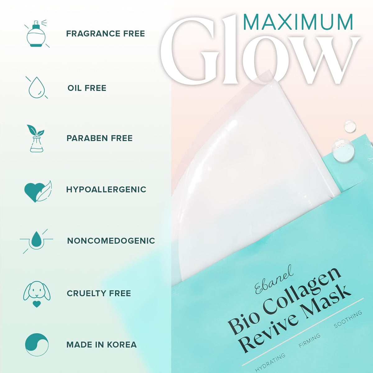 Masque visage bio au collagène, lot de 4 – Masques coréens hydratants pour une peau éclatante