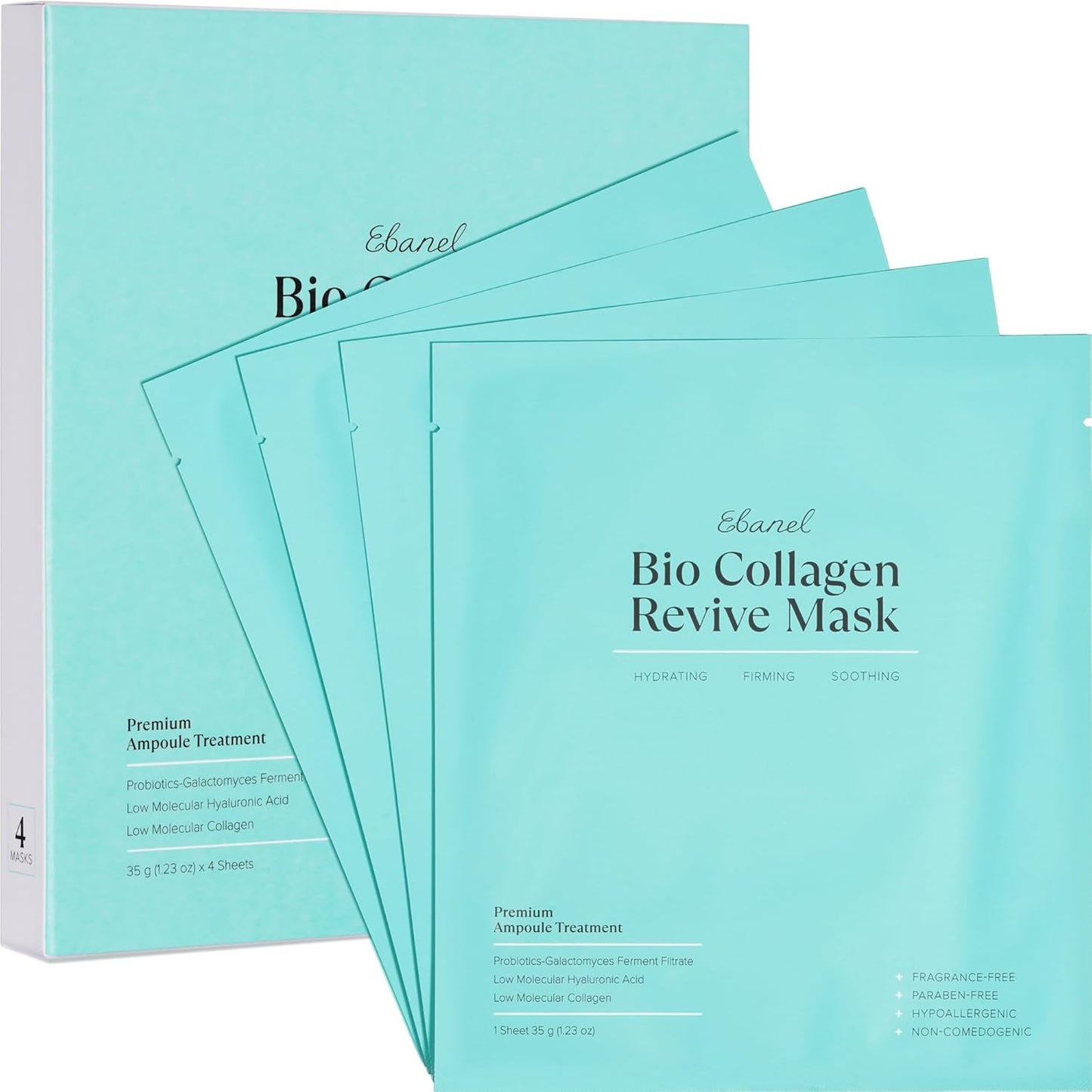Masque visage bio au collagène, lot de 4 – Masques coréens hydratants pour une peau éclatante