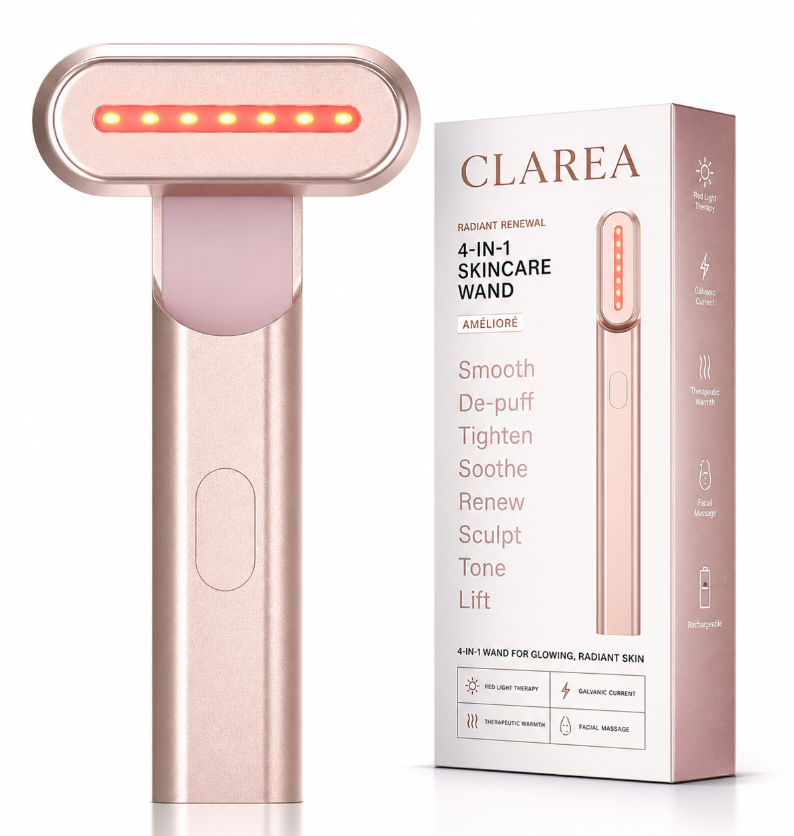 Baguette anti-âge Claréa à luminothérapie rouge – Appareil anti-âge 4-en-1 pour le visage et le cou