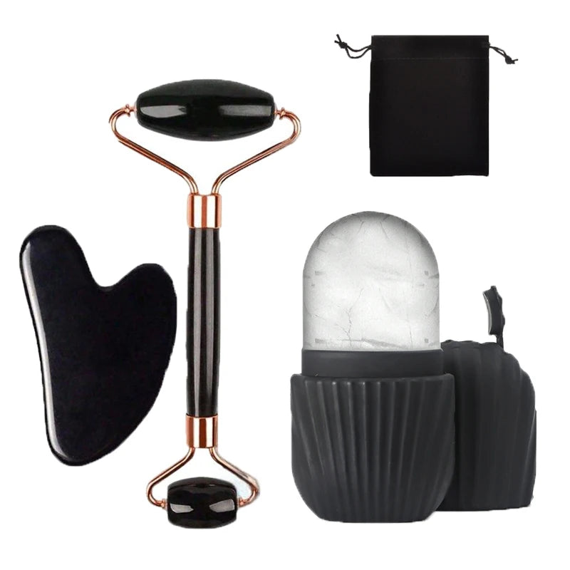 1/2/3pcs Rouleau de Glace pour le Visage, Ensemble de Soins du Visage avec Rouleau de Glace, Ensemble d'Outils de Massage Facial Gua Sha, Rouleau de Massage Facial pour le Lifting et le Contouring